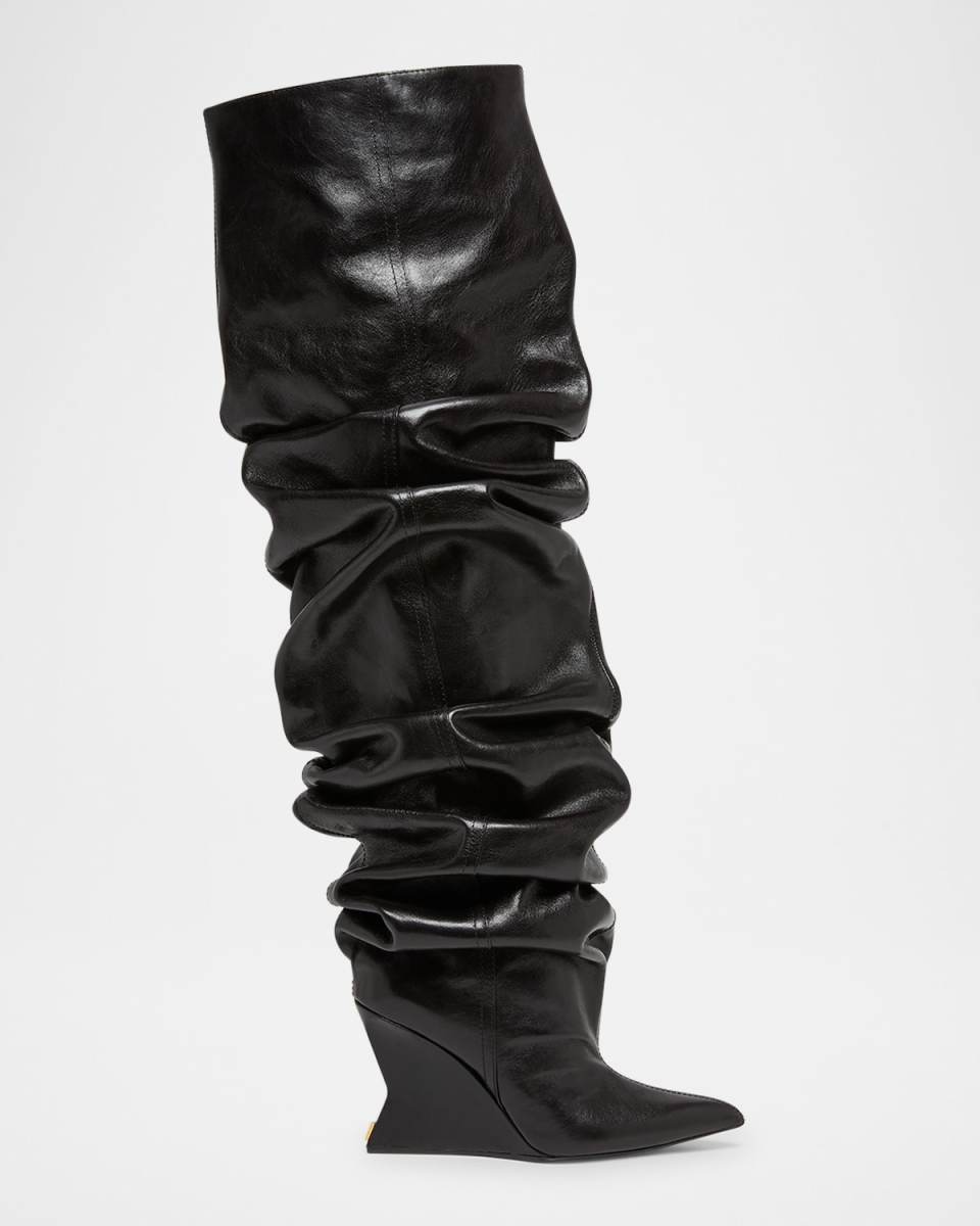 Leather Over-The-Knee Wedge Boots